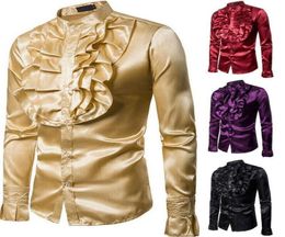 Men039s Dress Shirts 2021 Men039s Fashion Autumn Long Sleeve Frill Ruffle Stand Collar Shirt Fancy Casual Party Formal Costu2076896