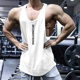 Men's Tank Tops Mens Gym Muscle Clothing Fitness Tank Top Summer Sports Leisure Training Basketball Shirt Breathable Sleeveless Cotton Tank Top Y240522