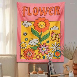 Tapestries 70's Tapestry Flower Sunset Trippy Pink Wall Hanging Stay Groovy Room Decor Hippie Peace Sign Home Cloth