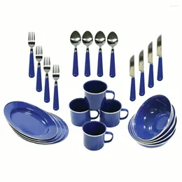 Plates LISM 24 Piece Dinnerware Enamel Set