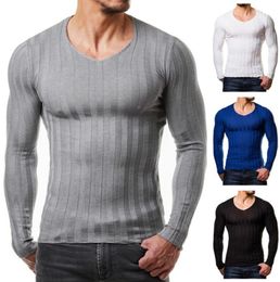 Knitted Tshirt Men Slim Fit Sweater Casual Tee Shirt Pullover V Neck Knitting Tshirt Fashion Solid Warm Top Plus Size 3XL 20188090200