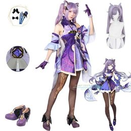 Anime Costumes Keqing Cosplay Game Genshinimpact Keqing Cosplay Come Anime Suits Party Come Wig Shoes Full Set Ke Qing Role Play Outfit Y240422