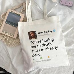 Storage Bags You're Boring Me To Death And I'm Already Dead. Letters Fun Female Canvas White College Harajuku Punk Ins Vintage