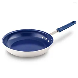 Pans Medium Flat Non-stick Pan With Blue Silicone Handles Ceramic Coating