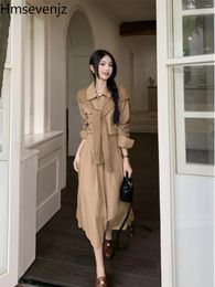 Casual Dresses Korean Fashion Stripe Polo Neck Long Sleeved Shirt Dress For Women Spring 2024 Elegant Slimming Waist A-line