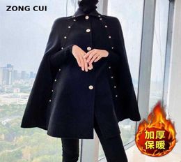 Black cape woolen coat women autumn winter midlength loose shawl vintage cloak wool coat Plus Size Jacke 2109308763798