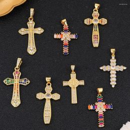 Charms Juya DIY 18K Gold Plated Creative Cz Catholic Christian Crosses For Handmade Religious Talisman Pendant Jewellery Making