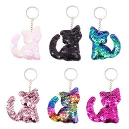 12pcs Cat Keychains Colourful Sequins Glitter Key Holder Keyring Key Chain For Car Key Cellphone Tote Bag Handbag Charms 354S