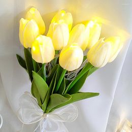 Party Decoration 10pcs Tulips Artificial Flowers With LED Light Tulip Lamp Flower Bouquet Valentines Gift For Women Girlfriend Wedding Home