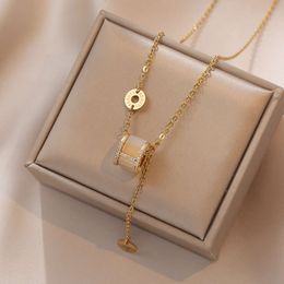 celebrity Necklace internet large waist cat s eye stone new titanium steel simple female light niche clavicle chain jewelry tone teel imple