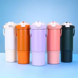 New stainless steel vacuum water bottle double drink big capacity thermal cup with handle double layer portability outdoor sports mugs solid 900ml 28sm