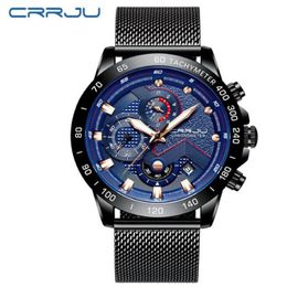 Hot seller Crrju Mens Watches Top Men Sports Chronograph Watches Men's Quartz Clock Male Full Steel Wrist Watch 183A