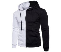 2018 Fashion Mens Hoodies Tracksuit Casual Clothes Black White Patchwork Long Sleeve Sweatshirt Zipper Slim Plus Size Hoodie6744119