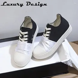 Casual Shoes Vintage Design Men's Low Top Lace Up Fashion Platform Black Canvas Flats Women's Round Toe Chunky Sneaker