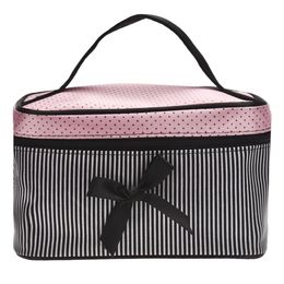 Lowest Price Women's Bag Square Bow Stripe Cosmetic Bag Big Lingerie Bra Underwear Dot Bags Travel Bag toiletry kits Sac 277Q