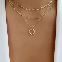 Fashion Necklace Designer Jewelry Sailormoon IPARAM Gold Color Multi Layered Chains for Women Girls Circle Pendant Vintage Necklaces Gifts