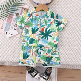 Baby Boys Summer Full Print Floral Shirt & Shorts 2 Pieces Set Toddler Girl Clothes Hawaiian Style Outfit Kids Tracksuit