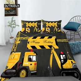 Bedding Sets Construction Truck Duvet Cover Microfiber Cartoon Vehicle Print Set Gift Happy Birthday Pattern Quilt