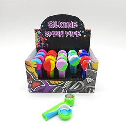 3.5 inch Printing silicone spoon pipe With Lid Metal Pot Bowl Tobacco Pipe Tools Smoke Accessories Display box packaging