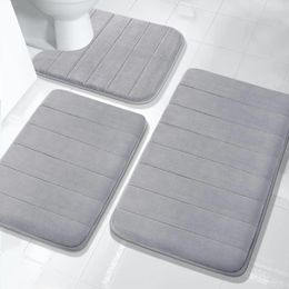 Bath Mats 3Pc Sets Non Slip Memory Foam Bathroom Soft Rugs Water Absorption Dry Fast Mat Machine Washable For Home Floor