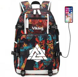 Backpack Viking Symbol Travel Bag School Usb Charging Canvas Shoulder Teenager Boys Girls Laptop