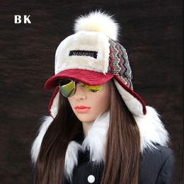 Winter Faux Cashmere Bomber Hat Women Earflap Caps Faux Fur Pompom Snow Hats Adjustable Bohemian Winter Russian Ushanka D19011503 273S