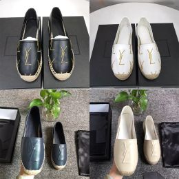 Luxury Casual Shoes Women Straw Flats Espadrilles Summer Woman Embroidery Logo Flat Beach Half Slippers Fisherman Shoes Fashion Loafers