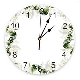 Wall Clocks Tropical Plants Palm Green Leaves Bedroom Clock Large Modern Kitchen Dinning Round Living Room Watch Home Decor