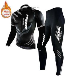 Cycling Jersey Sets New FOX RIDE RACING Mens Cycling Kit Thermal Fleece MTB Bicycle Clothes Mountain Bike Jersey Set Traje Ciclismo Hombre Invierno