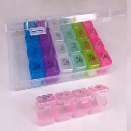 1PCS 4 Row 28 Squares/3Rows 21Grids Weekly 7 Days Tablet Pill Box Travel Pillbox Holder Tablets Storage Organiser Container Case