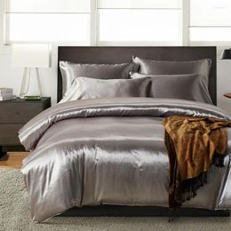 Bedding Sets Satin Silk Duvet Cover Set US UK Size 3pcs/set Modern Grey Oriental Quilt Covers Bed 7 Colours Capa De Edredon Casal