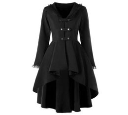 Women039s Trench Coats Asymmetrical Lace Dress Bandage Gothic Vintage Midlong Coat Women Black Belt Cloak Windbreaker Female A5079682