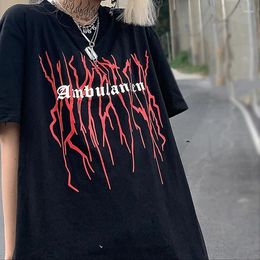 Women's Polos Punk Gothic Casual Loose Streetwear Harajuku Letter Print Summer Fashion Female Tops Short Sleeve Vintage Women Black
