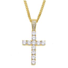 Men Women Hip Hop Cross Pendant Necklace Fully Cubic Zirconia Rhinestone Necklace 24 24inch Cuba Chain 18K Gold Silver Plated Jewelry 245b