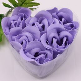 12 Boxes Purple Decorative Rose Bud Petal Soap Flower 6pcs in Heart-shaped Box Wedding Favours 285p