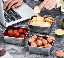 Storage Bottles Stainless Steel Rectangular Square Plate Buffet Fast Food Picnic Vegetable Pot With Lid Box Deep Tray Thickened