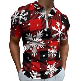 Christmas Snowflakes Casual T-Shirts Red and Black Plaid Polo Shirts Zipper Y2K Shirt Male Design Tops Plus Size 240527