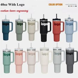 With Logo Quencher H2 0 40oz Stainless Steel Tumblers Cups with Silicone handle Lid And Straw 2nd Generation Car mugs 221S