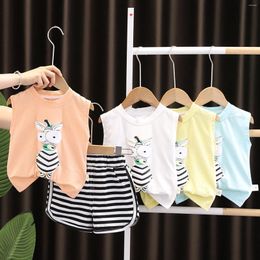 Jackets Summer Short Sleeved Cute Cartoon Pattern T Shirt Striped Shorts Fashion Boy Suit Toddler Pant Knotted Baby Clothes
