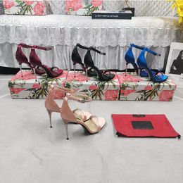 Designer tacco in metallo decorazione decorazione slingback alti tacchi da donna in pelle di lusso sandali lady party scarpa da sposa scarpe vestito classico dimensione 34-43
