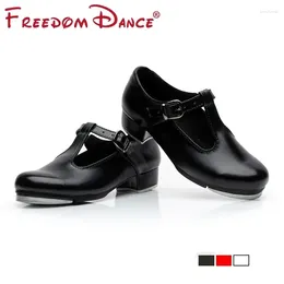 Dance Shoes T Shaped Patent Leather Tap For Girls Women Low Heel Black Hip-hop Jazz Step Clogging Size 26-42