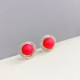 Stud Earrings Cute Red Ball For Women Luxury Imitation Pearl Earring Girls Wedding Year Christmas Jewelry Gifts