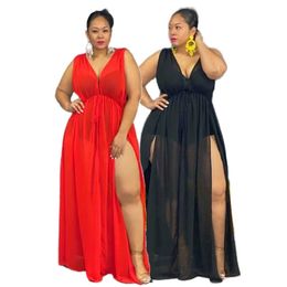 Plus Size Women Clothing Summer Birthday Long Dresses Party Transparent See Through Mesh Dress Sexy Maxi Skirt 253n