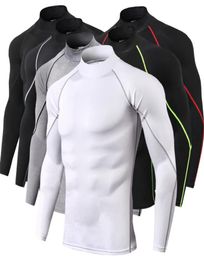 High collar Compression Shirts Men Bodybuilding Sportswear Tshirt Long Sleeve Top Gyms T Shirt Men Fitness Tight Rashgard7143790