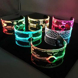 Led Rave Toy Fashionable luminous decorative glasses neon lights LED sunglasses for nightclubs DJs dance music carnival costume nights d240527