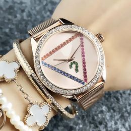 Brand quartz wrist Watch for Women Girl with Colorful crystal triangle style dial metal steel band Watches GS16 2365
