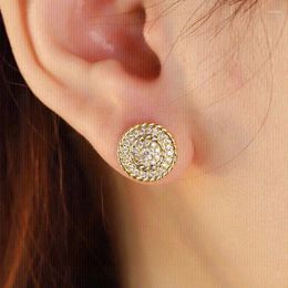 Stud Earrings Huitan Chic Gold Color Full With Bling CZ Exquisite Ear Piercing Accessory For Women Wedding Trendy Jewelry