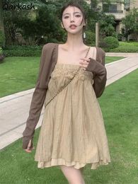 Work Dresses 2 Pcs Sets Women Crop Sun-proof Jackets Ball Gown Mini Temper French Style Vintage Casual Summer Gentle Ladies Aesthetic