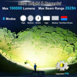 Rechargeable Spotlight 100000 Lumens Led Spot Lights Handheld Large Flashlight Super Bright Outdoor Solar Spotlights Searchlight