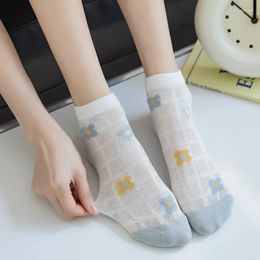 Women Socks Summer Mesh Breathable Short Japanese Kawaii Cute Frilly Ruffle Floral Print Sweet Girls Low Cut Ankle